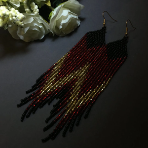 Boucles d'oreilles en perles, boucles d'oreilles longues en or rouge noir, boucles d'oreilles à franges, boucles d'oreilles boho, boucles d'oreilles en perles de rocaille, boucles d'oreilles faites à la main - Product Image 1