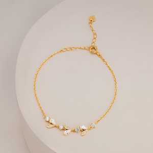 14k Gold Rhodium Plated Flower Charm Bracelet for Women-Gift Idea - Product Image 2