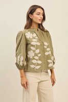 Vente flash : Blouse vintage en coton pour femme, manches longues, col en V, broderie, confortable, respirante, écologique, idéale pour le bureau