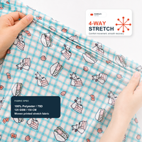 Tela Tejida Elástica en Cuatro Direcciones, Resistente al Agua, 100% Poliéster, 75D, 120GSM, con Estampado de Dibujos Animados, para Niñas, Artículos en Stock