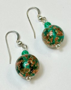 Pendiente de cristal veneciano auténtico verde azulado Cristal de Italia cobre moteado pendiente de moda regalo para niña regalo de cumpleaños - Product Image 1