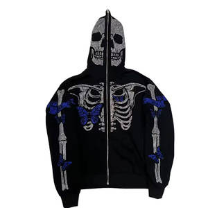 Sudaderas con capucha con estampado Digital 3D de calavera personalizada de alta calidad, ropa informal estilo Hip Hop, sudaderas con capucha de algodón con cremallera completa para hombre - Product Image 1