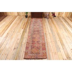 2.6x11.3 ft Turkish Rug, Vintage <b>Runner</b> Rug, <b>Red</b> Yellow Animal Print Wool Rug - Product Image 1