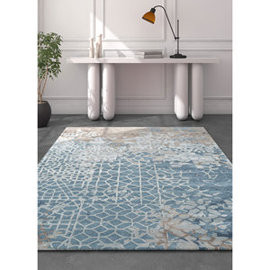 Alfombra de Lana y Viscosa Tejida a Mano Mythos Azul, Rectangular de 9x12, Patrón Geométrico Abstracto, 10 mm de Grosor, para el Hogar o el Pasillo, PP TNQ-3234 - Product Image 5