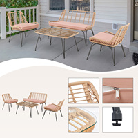 Canapé en osier de rotin extérieur de haute qualité chaises Table basse longue ensemble cour jardin piscine parc
