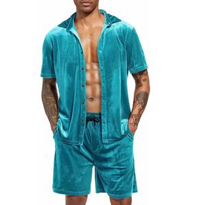 Ensemble de vêtements pour homme, chemise en velours à manches courtes et short assorti, ensemble sport 2 pièces, short en velours respirant pour homme - Product Image 3