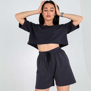 Custom <b>Women's</b> Summer Solid Color Fashion Boxy Fit Casual <b>T</b>-<b>Shirt</b> <b>and</b> <b>Shorts</b> Sports Suit Two Piece <b>Women's</b> <b>T</b>-<b>shirt</b> <b>Set</b> - Product Image 4