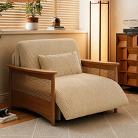Canapé-lit en velours côtelé crème convertible en rotin et bois, multifonctionnel, fauteuil inclinable simple pour salon