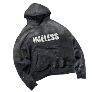 Sudadera con Capucha Personalizada OEM con Pedrería, Lavado Ácido, Estilo Oversize y Bordado Desgastado - Product Image 1