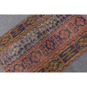 Tapis de 2,8 x 3,7 pieds, tapis turc vintage, tapis en laine abstrait violet et orange - Product Image 4