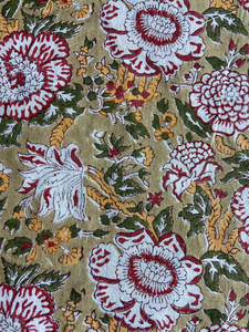 Tissu en coton imprimé à la main, jaune moutarde, motif floral vintage |   Textile indien traditionnel - Product Image 4