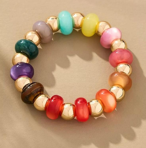 Brazalete Elástico Hecho a Mano con Acrílico, Resina, Imitación de Perla, Forma de Luna y Detalles Dorados para Mujer - Product Image 6