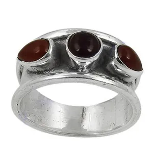 Art Palace AGR-20759 925 Silver Three Stone <b>Garnet</b> <b>Ring</b> Bezel Setting Bohemia Style Unisex Everyday Wear - Product Image 1