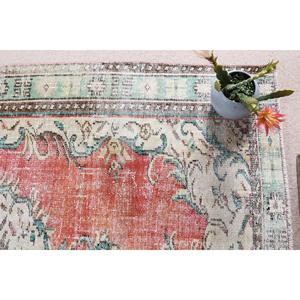 5.4x8.8 ft Turkish Rug, Vintage Large Rug, <b>Red</b> Green Floral <b>Wool</b> Rug - Product Image 5