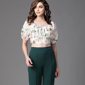 เสื้อเครปแฟชั่นใหม่มีกระดุมสำหรับสาวๆคอลเลคชั่นปาร์ตี้พิมพ์ลายดิจิตอลจากอินเดียตามต้องการ - Product Image 1