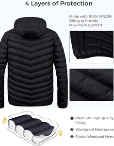 Chaqueta Acolchada Ligera para Hombre, Chaqueta con Capucha Alternativa al Plumón, Impermeable, Cortavientos, Chaqueta de Burbuja - Product Image 5