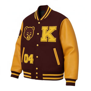 Chaqueta Universitaria de Invierno Personalizada de Alta Calidad, Color Granate, Unisex, de Lana y Cuero, con Mangas de Cuero, Estilo Bomber, con Parche en Relieve y Letras Universitarias - Product Image 5