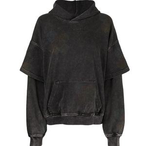 Haut de luxe unisexe Double couche manches Design pull 450gsm français éponge Street style goutte épaule hommes et femmes Hoodies - Product Image 1