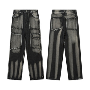 Créateur de mode Denim Jeans High Street Sable Neige Scratch Vintage Lavage Patchwork Personnalisé Casual Hommes Streetwear Lavé - Product Image 4
