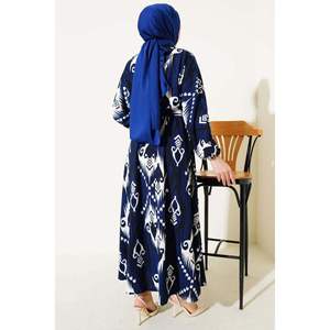 Patterned Mevlana Dress with <b>Elastic</b> Waistband Navy Blue - Product Image 2