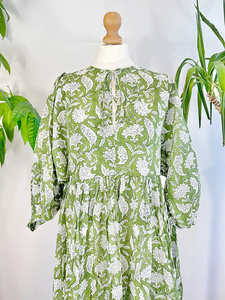 Pure Cotton Long <b>Dress</b> Indian Block Print <b>Boho</b> Colourful <b>Summer</b> Earthy Elegant Comfy Daywear - Product Image 2