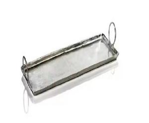 ถาดโลหะสไตล์อาหรับแบบกำหนดเองขนาดเล็กสำหรับตกแต่งทำจากสเตนเลสสตีลที่เสิร์ฟอาหารเครื่องดื่มรูปทรงสี่เหลี่ยมผืนผ้าพร้อมที่จับ - Product Image 1