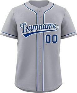 Camisetas de hombre con logotipo personalizado de alta calidad, jersey de béisbol de malla al por mayor, color gris con tiras azules, uniforme y Jersey de Softbol - Product Image 1