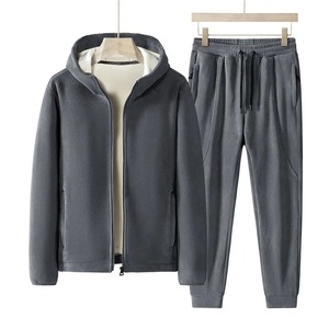Conjunto Deportivo Unisex de Invierno para Hombre, Talla Grande, con Capucha, de Forro Polar, 2 Piezas, Informal, Chaqueta y Pantalones, Tejido Grueso - Product Image 1