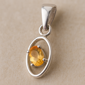 Collier en pierre précieuse jaune citrine, pendentif ovale en argent sterling 925, plaqué rhodium, minimaliste, bijoux Rhaya, pierre de naissance de novembre - Product Image 1