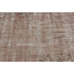 Alfombra turca de área grande Vintage, 4,2x8,4 pies, patrón rectangular clásico, diseño de retazos abstracto, Alfombra de habitación de látex de lana rosa y Beige - Product Image 5