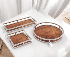 Ensemble élégant de 3 plateaux en métal avec poignées élégantes, parfait pour l'organisation du service et la décoration intérieure Solution d'affichage polyvalente - Product Image 4