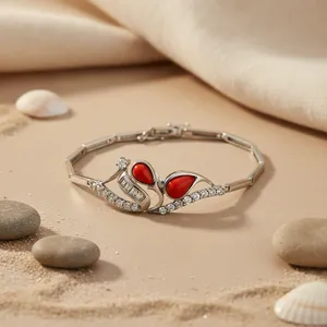 Bracelet en argent avec charme corail pour femmes, plaqué rhodium, tendance religieuse, bracelets en cuivre et en laiton, élégant, classique, cadeau religieux en argent - Product Image 2