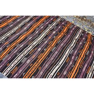 Étnico naranja marrón 6x11.3ft alfombra turca lana viscosa Patchwork patrón sala de estar alfombra látex respaldo Rectangular pasillo - Product Image 5