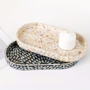 Plateau en nacre noir ovale incrusté de coquillages, plateau de service fait à la main, plateau décoratif de luxe pour la maison, la salle de bain, la cuisine et les cadeaux - Product Image 4