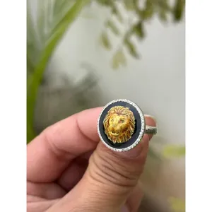925 Platinum Men's <b>Ring</b> with Onyx Lion <b>Statement</b> Animal Fine Jewelry Bezel Setting Invisible Invisible Everyday Wear - Product Image 2