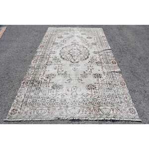 Alfombra de lana hecha a mano Beige clásica área grande diseño de retazos turcos Vintage rectángulo abstracto para pasillo 5,5 'X 9,2 'látex - Product Image 1