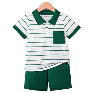 Ensemble de vêtements pour garçons en gros pour l'été, 2 pièces, T-shirt à manches courtes, 100% coton, personnalisable, haute qualité - Product Image 1