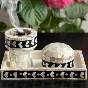 Juego de Bandeja para Quemador de Incienso de Lujo con Madreperla, Taza de Metal y Tarro de Almacenamiento, Quemador de Incienso Árabe Premium de Decor World Expo - Product Image 1