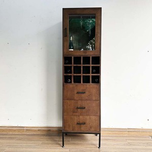 Modern Oak Wood <b>Wine</b> Cabinet with Iron Legs and Solid Panel Design-Home Furniture - Product Image 3