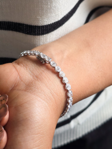 Pulsera de Diamantes en Oro Blanco de 14K y 18K con Diamantes Ovalados Cultivados en Laboratorio, Estilo Tenis para Mujer, Regalos de Boda y Aniversario, 7 Pulgadas - Product Image 3