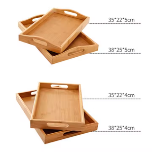 Bandeja de desayuno de cocina de madera al por mayor bandeja de servicio personalizada con asas de artesanía creciente - Product Image 3