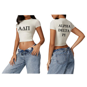 T-shirt court de sororité à impression personnalisée avec trou et fermeture à glissière Spandex Blend Summer Women's Sexy Hip Hop Greek Design - Product Image 3