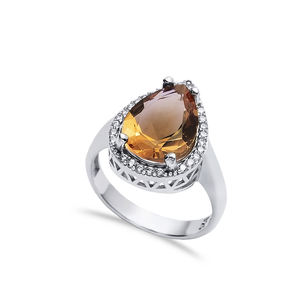 แหวนไข่มุกซัลทาไนต์หยดน้ำตาขนาดใหญ่พร้อมพลอยเปลี่ยนสีได้โรเดียมชุบดีไซน์เนอร์เครื่องประดับเงินสเตอร์ลิง925ขายส่ง - Product Image 1