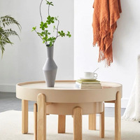 Table basse ronde moderne en bois crème Table basse ronde circulaire mignonne Table d'appoint lot de 2 pour salon chambre balcon