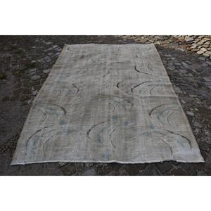 Tapis Turc Vintage Moderne 5.5X8.4 pieds Beige Bleu Patchwork Design Classique 100% Laine Armure Plate Latex Décorations de Salon - Product Image 1