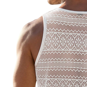 <b>White</b> Solid 100% Cotton Men's <b>Tank</b> <b>Top</b> Crew Neck Breathable Quick Dry Knitted Vest Layering Shirt for Casual Party - Product Image 4