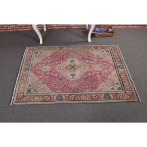 Alfombra Turca Vintage de Lana Rosa, 3.2x4.9 pies (98x148 cm) - Product Image 3