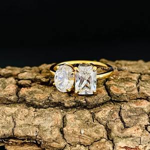 14K Solid Gold <b>Oval</b> & Radiant <b>Moissanite</b> Diamond Toi Et Moi <b>Engagement</b> <b>Ring</b>, <b>Oval</b> & Radiant Cut <b>Moissanite</b> Diamond <b>Ring</b> - Product Image 1