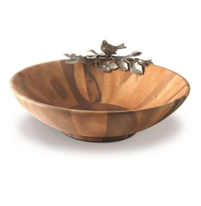 Bol en bois haut Designer bol à fruits secs en bois massif assiette pour bol de décoration intérieure avec poignée en aluminium - Product Image 1