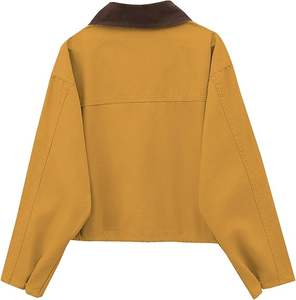 Veste utilitaire courte pour femmes en coton avec col contrasté, veste cargo décontractée, vêtements d'extérieur de style barn avec poches - Product Image 2